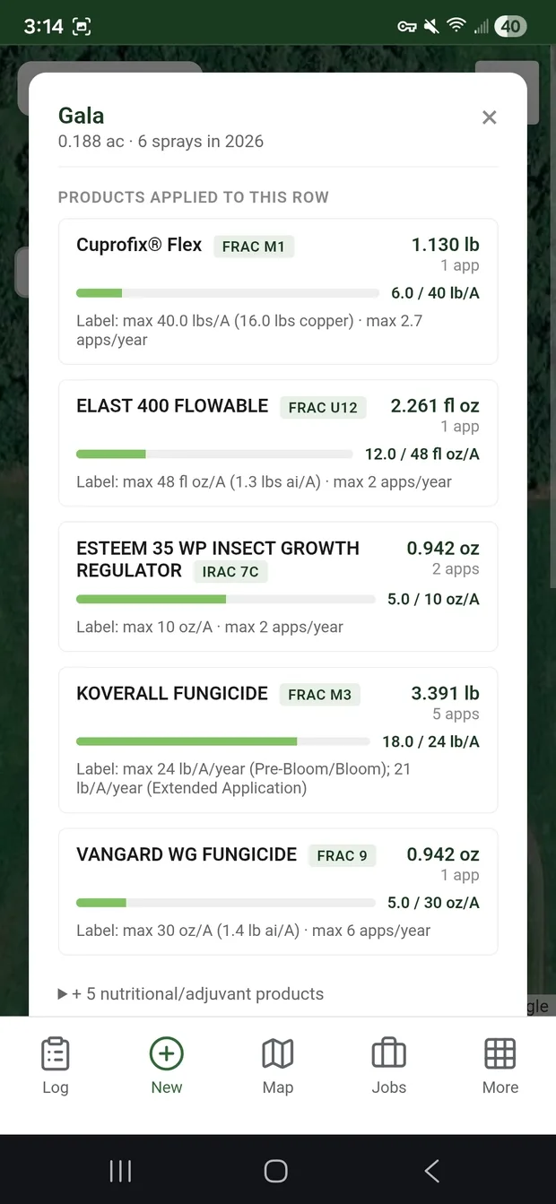 Product applications with FRAC groups and seasonal limit progress bars
